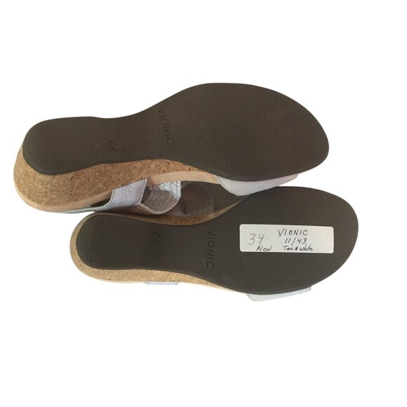 Vionic Womens Kaytie Wedge Sandals Tan & White Size 11 Cork Sole - Picture 9 of 9